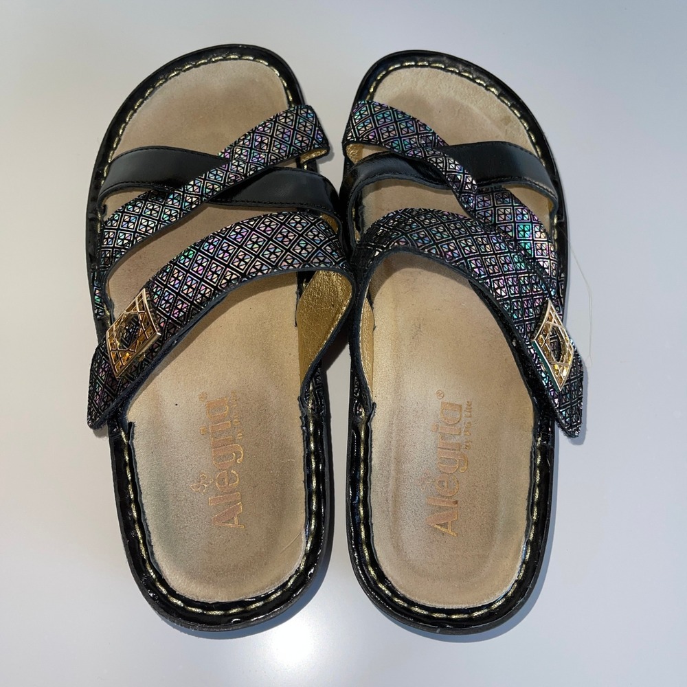 Alegria by PG Lite Metallic Adjustable Strap Sandals Size 38